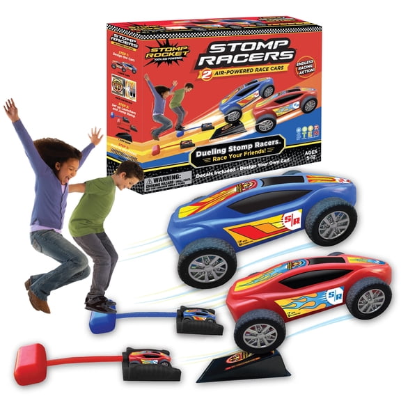 New Stomp Rocket Dueling Stomp Racers, 2 Toy Car Launchers and 2 Air Powered Cars with Ramp and Finish Line. Great for Outdoor and Indoor Play, STEM Gifts for Boys and Girls -Ages 5