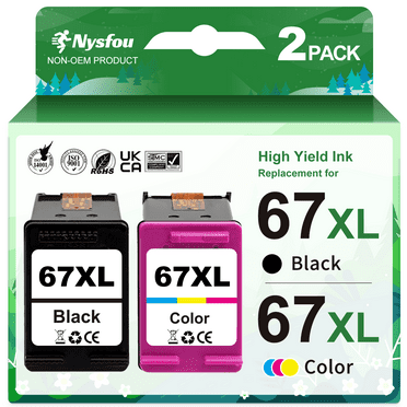 67XL Ink Cartridges Compatible  for HP 67 Ink Cartridge for Printer Ink 67 XL for HP DeskJet 2852e 2842e 2855e(1 Black, 1 Tri-Color)