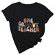 thumbnail image 2 of Jersey suelto para mujer Camiseta de manga corta con cuello redondo y estampado del día del maestro Camiseta de manga corta con cuello redondo/Camisa Pompotops hfajkhk141065, 2 of 7