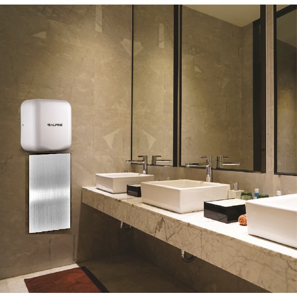 Alpine Industries Hemlock Commercial Stainless Steel White Automatic 220-Volt High-Speed Electric Hand Dryer with Wall Guard