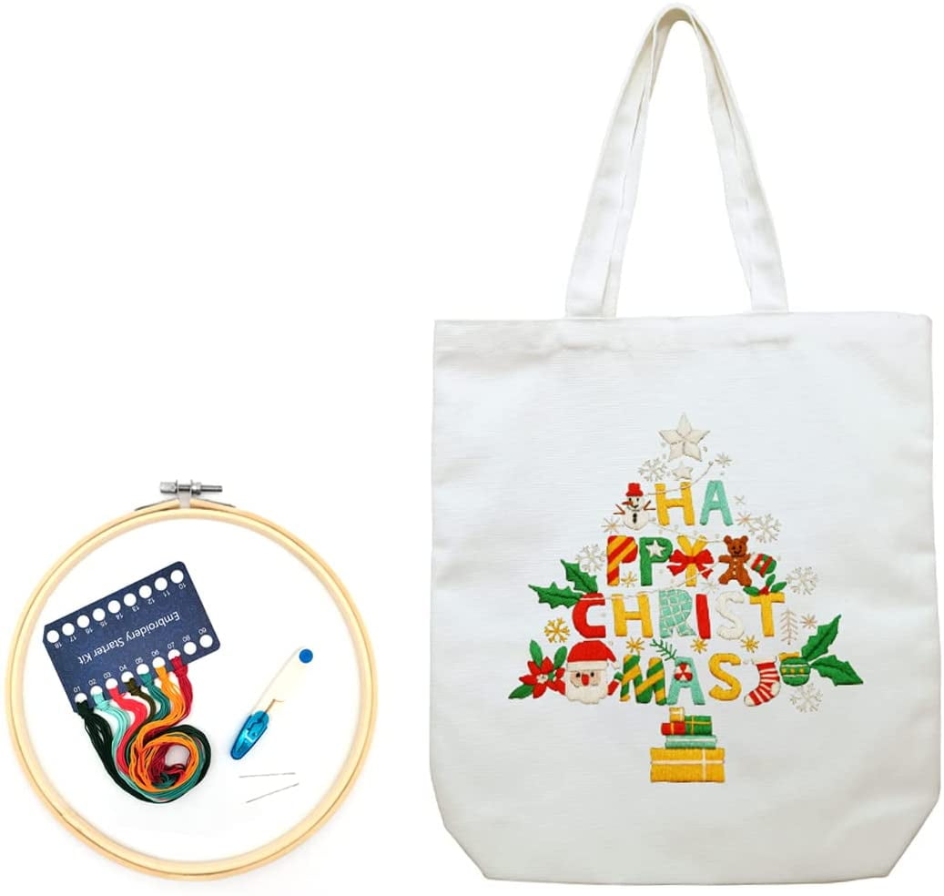 Maydear White Canvas Bag Embroidery Kit with prePrinted Pattern and