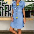 thumbnail image 5 of 2025 Clearance! asdoklhq Womens Plus Size Clearance DressesWomen's Casual Turndown Neck Denim Party Dresses Sleeveless Swing Dress, 5 of 9