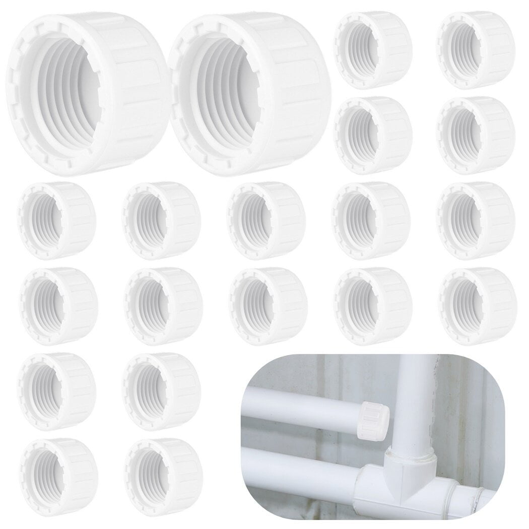 1/2" PVC Pipe End Caps, 20PCS Female Threaded Plug Adapters, PVC Pipe Fittings, Female Plug Sockets, Round Thread Hose Connectors