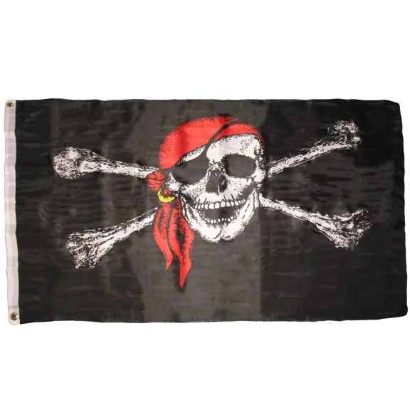 3x5 Jolly Roger Pirate PATCH Red Hat Skull Crossbones Flag House Banner 100D