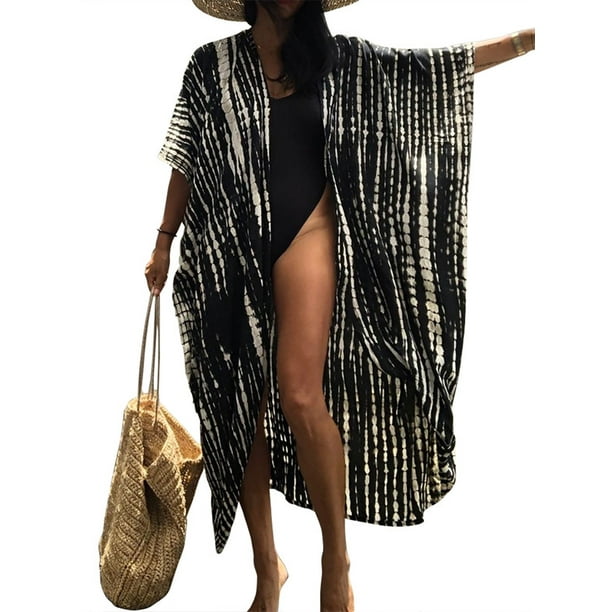 Inadays Summer Women's Swimsuit Cover up Long Kimono Swim Cover up Tie Dye Print Open Front