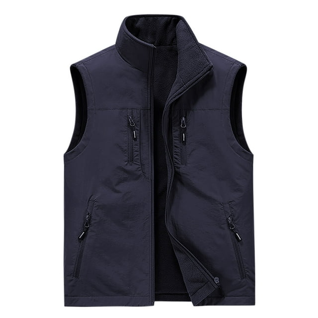 LOVZFMLL Jackets for Men's Thin Workwear Solid Color Stand Collar Sleeveless Jacket Tank