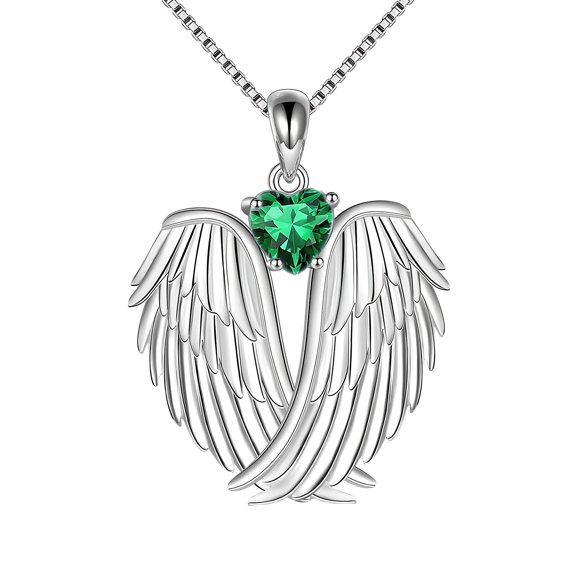 Guodhu Angel Wings Necklace Silver Plated Guardian Angel Wings Pendant Necklace Birthstone Necklace for Women Christmas Anniversary Valentines Jewelry Gifts