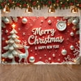 thumbnail image 4 of Red Theme Christmas Banner Silver Decoration New Year Banner Christmas Tree Design Reindeer Pattern Holiday Banner for Christmas Party New Year Celebration Holiday Decoration, 4 of 9