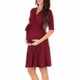 thumbnail image 2 of Jinhomg 2025 Casual Maternity Dress for Women Fall Comfy Mid Sleeve V Neck Dress Swing Solid Color Midi Pregnancy Dress Summer Saving Wine L, 2 of 4