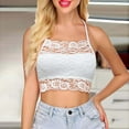 thumbnail image 2 of Youmylove Womens Summer Tank Tops Solid Color Lace Crop Top Lace Bralette High Neck Camisoles Racerback Double-Layered Crop Top Beach Vacation Shirts, 2 of 5