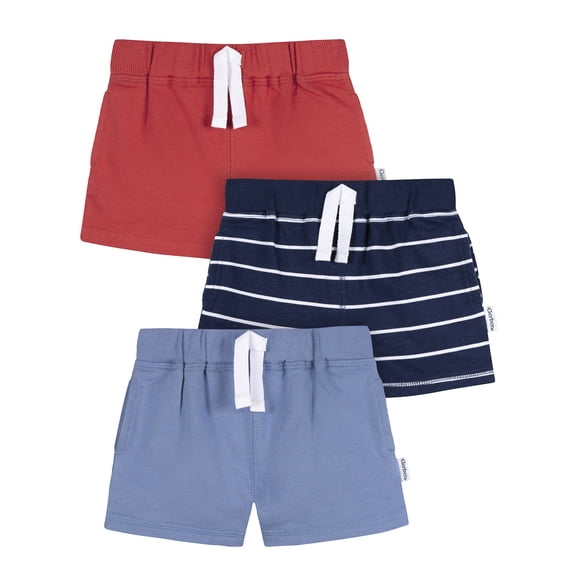 Gerber Baby and Toddler Boy 3pc Knit Shorts Set, Sizes (3-6 Months - 5T)