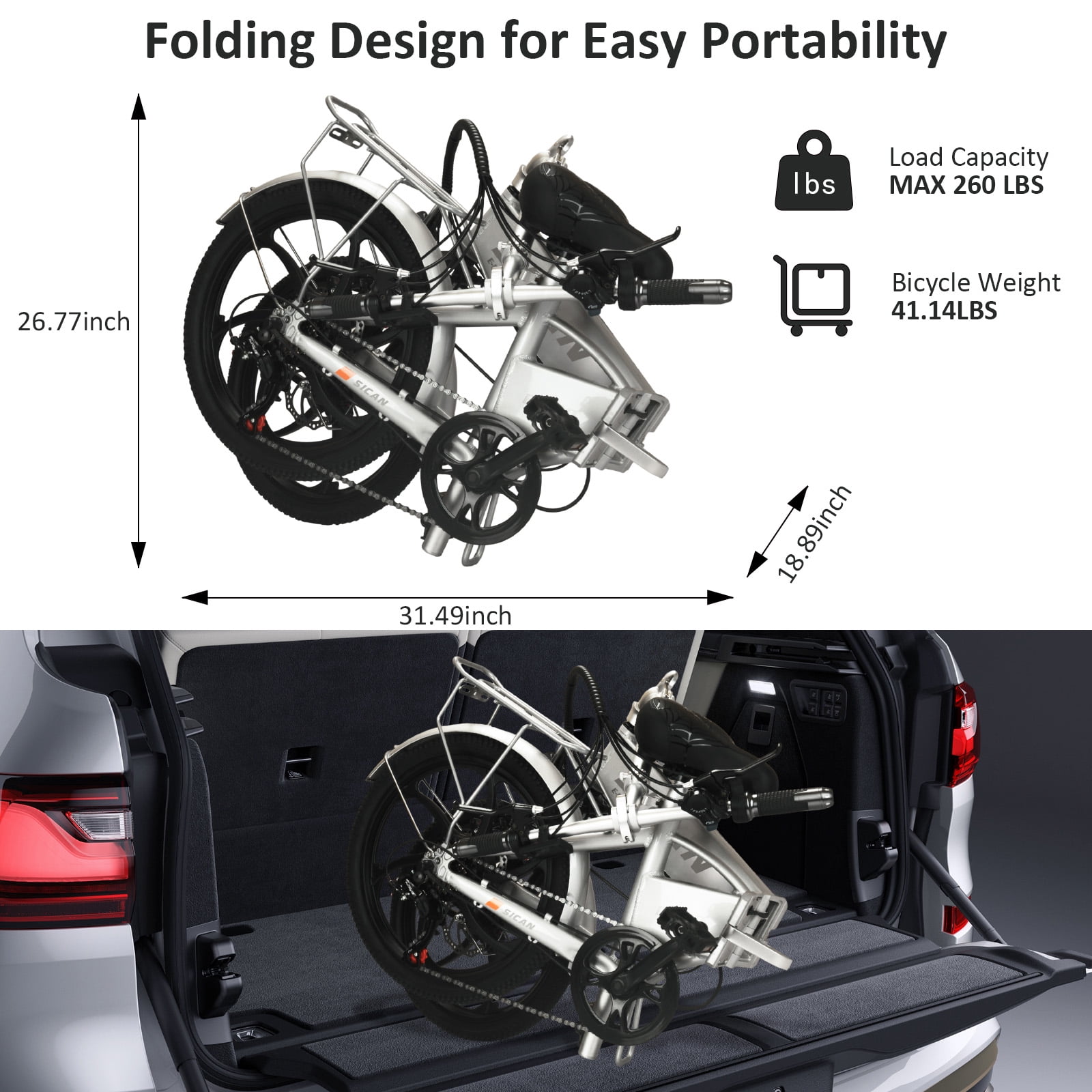 Folding Electric Bike, 20" 48V High-Performance Folding Electric Bike - 750W Motor20MPH Speed, 50Miles Range, 48V 18Ah High Capacity Removable Battery- ldeal ForCommuting And Leisure Rides