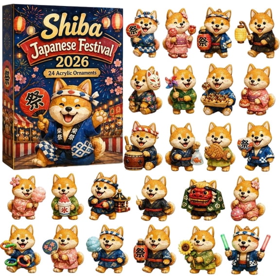 CQHVKQ Christmas Advent Calendar 2026, 24 Days Christmas Countdown Calendar of Puppy Surprise, Japanese Festival Themed 2D Acrylic Shiba Ornaments Advent Calendar for Dog Lover Gifts, Xmas Tree Decor