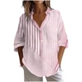 thumbnail image 2 of Qulqfy Striped Shirts for Women Pink Long Sleeve Plus Size Linen Blouse Soft Spring Summer Tops for Women L, 2 of 5