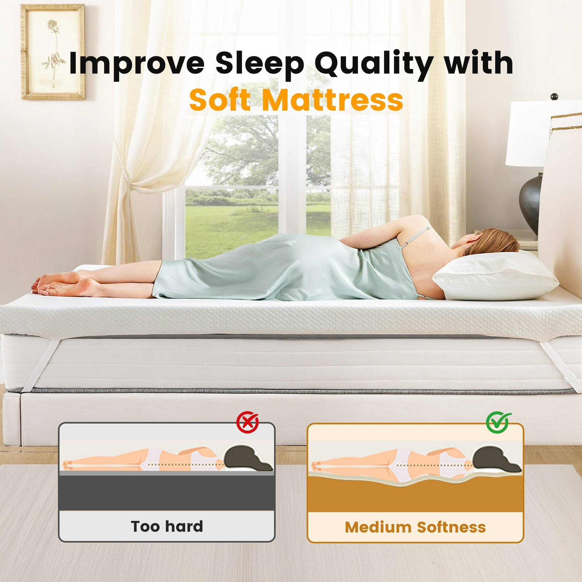 JIOABL Twin Size 2 Inch Cooling Gel Memory Foam Mattress Topper for Relieve Back Pain, Ventilated Design, CertiPUR-US Certified, Removable Plush Cover
