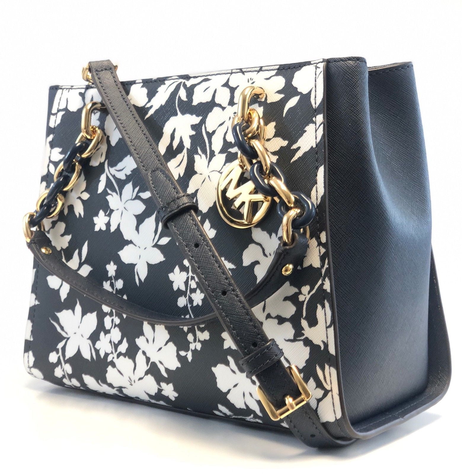 NEW WOMENS MICHAEL KORS SOFIA MEDIUM NORTH SOUTH NAVY FLORAL CHAIN TOTE ...