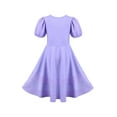 thumbnail image 2 of Vestido de Niña Morado Sólido Línea A Retro Manga Abullonada Boda Primavera Verano 5 Años, 2 of 7