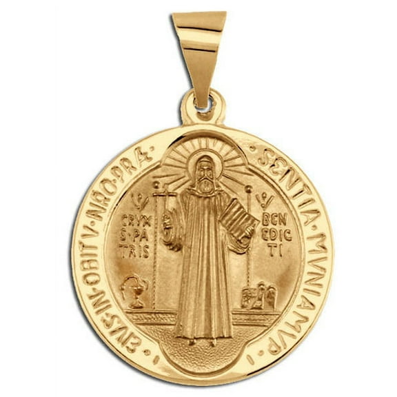 PicturesOnGold.com 14K Yellow Gold Saint Benedict Hollow Jubilee Medal, Under 3/4"