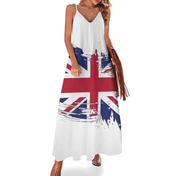 Nuevo vestido sexy sin mangas con estampado de bandera del Reino Unido y salpicaduras de pincel