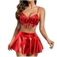 thumbnail image 1 of Prix Réduit, Ensemble de Lingerie à Franges à Sequins pour Femmes, Jupe Courte à Fermeture Éclair Latérale, Ensemble Trois Pièces, Jeu de Rôle, à la Mode, Tenue de Fête, Confortable, sous-Vêtement, Tissu Doux/pu, Rouge, 1 of 8