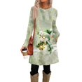 thumbnail image 3 of Women's Fashion Casual Dress with Pockets, Decorative Buttons, Christmas Prints, Round Neck and Long Sleeves for Practical Holiday Wear,Light Green,2XL, 3 of 5