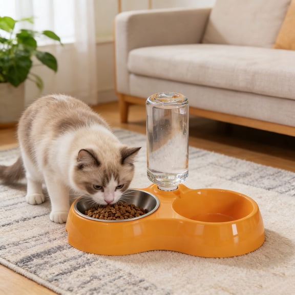 2-in-1 Automatic Dog Water Bowl and Food Feeder with 304 Stainless Steel Gravity Dispenser & Non-Slip Base for Small Medium Pets