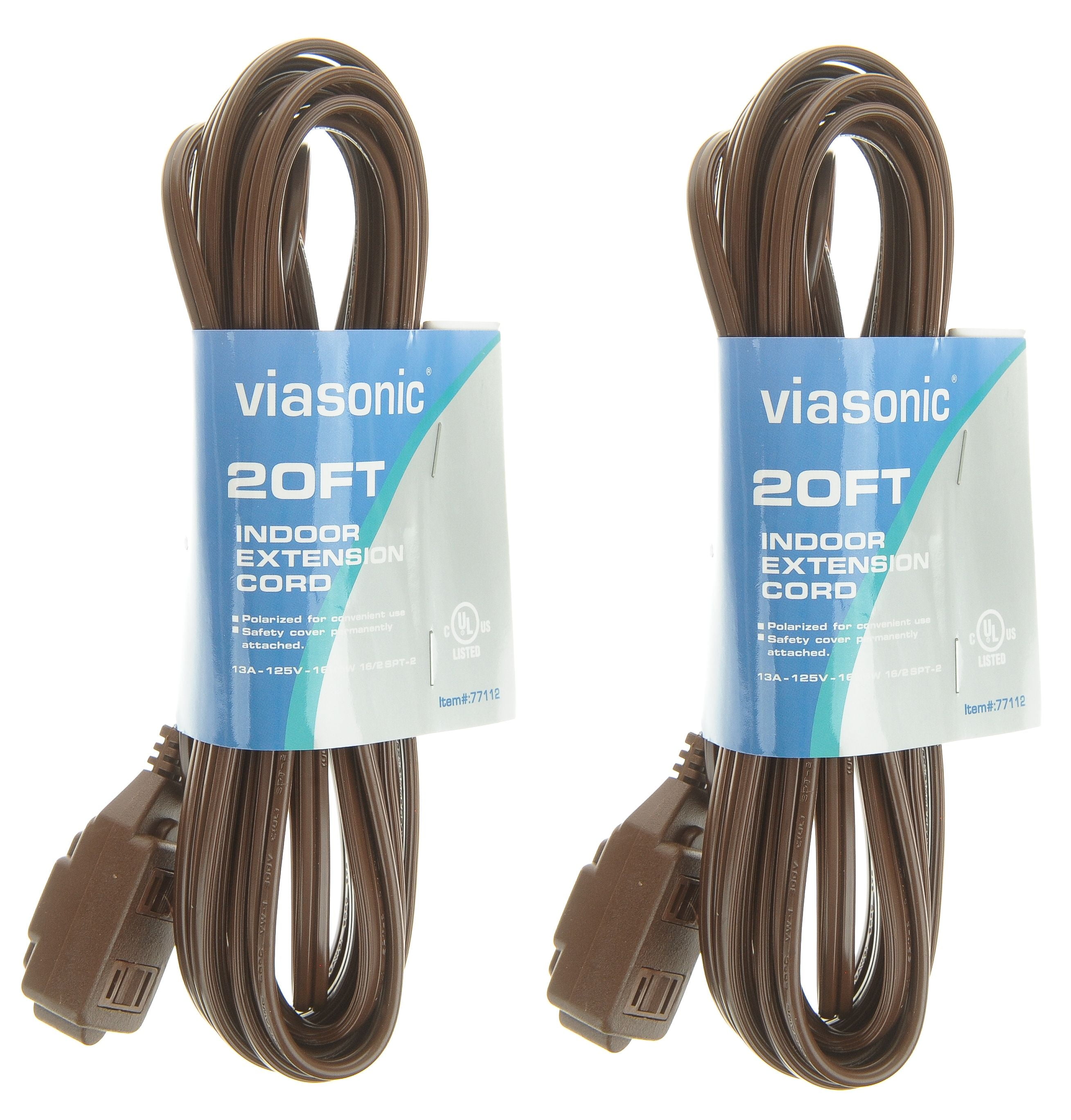Viasonic Indoor Extension Cord MultiPack ULListed 20FT 2 Pack