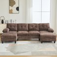 thumbnail image 3 of 103.5" Modular Sectional Sofa, Chenille U-Shaped Couch with Side Storage Pockets, Tufted Cloud Couch with  Armrest Pillows for Living Room, Brown, 3 of 10