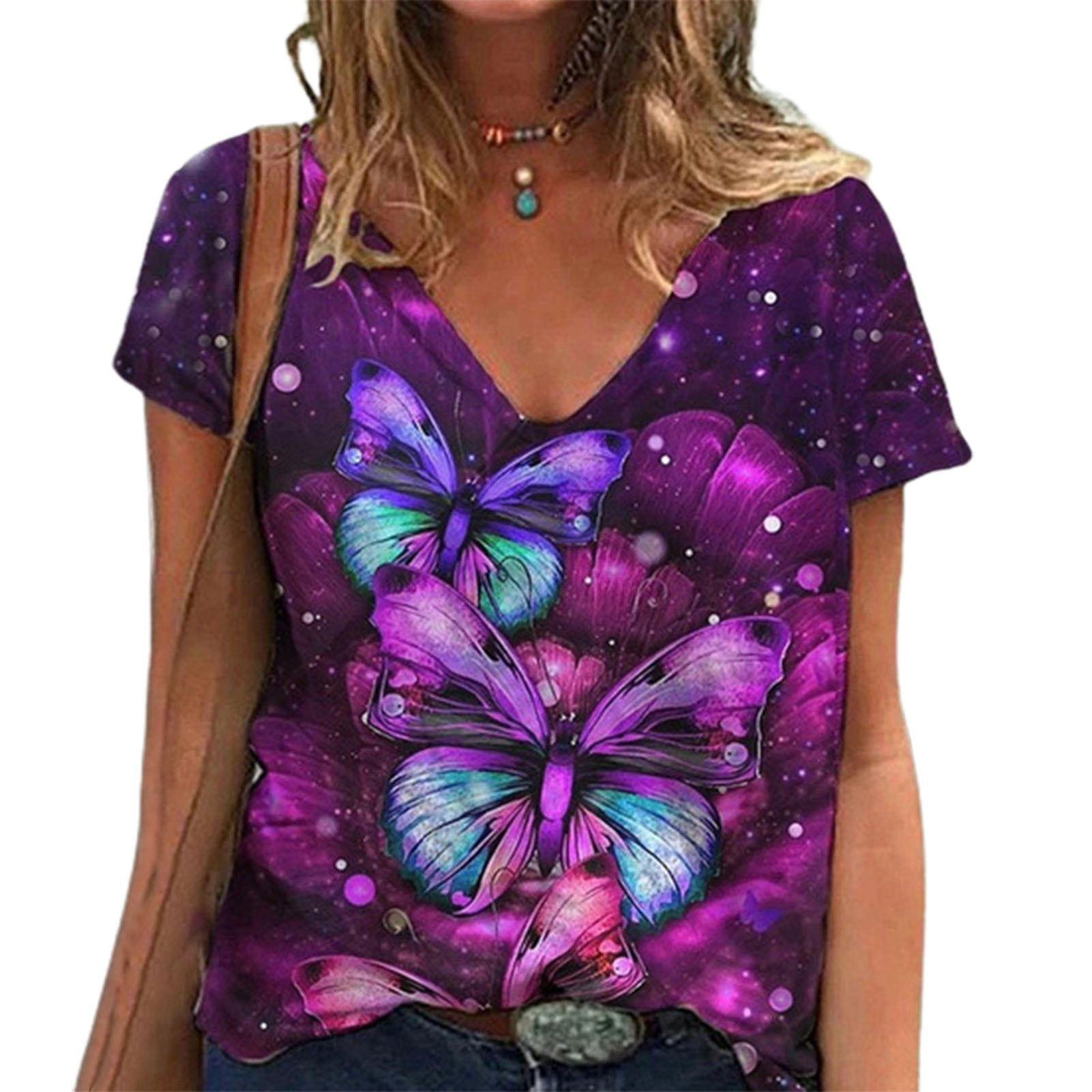 Summer Womens Short Sleeve Butterfly T-shirt Tops Blouse