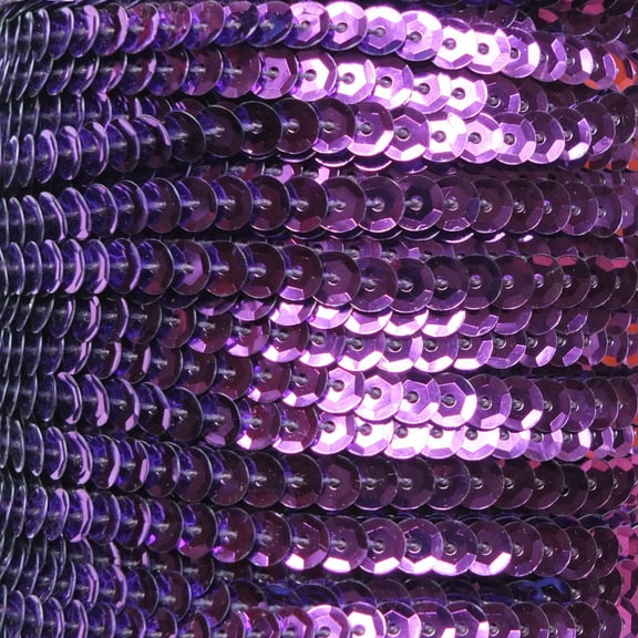 Purple Single Row Trim Cup Sequins 5mm Center Stitched Shiny Metallic Made in USA