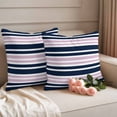 thumbnail image 2 of Navy Blue Pink Striped Outdoor Waterproof Pillow Covers, Gradient Horizontal Lines Decorative Square Throw Pillowcase Sofa Cushion Sham for Patio/Couch/Chair, 24"x24" 2 Pack, 2 of 8
