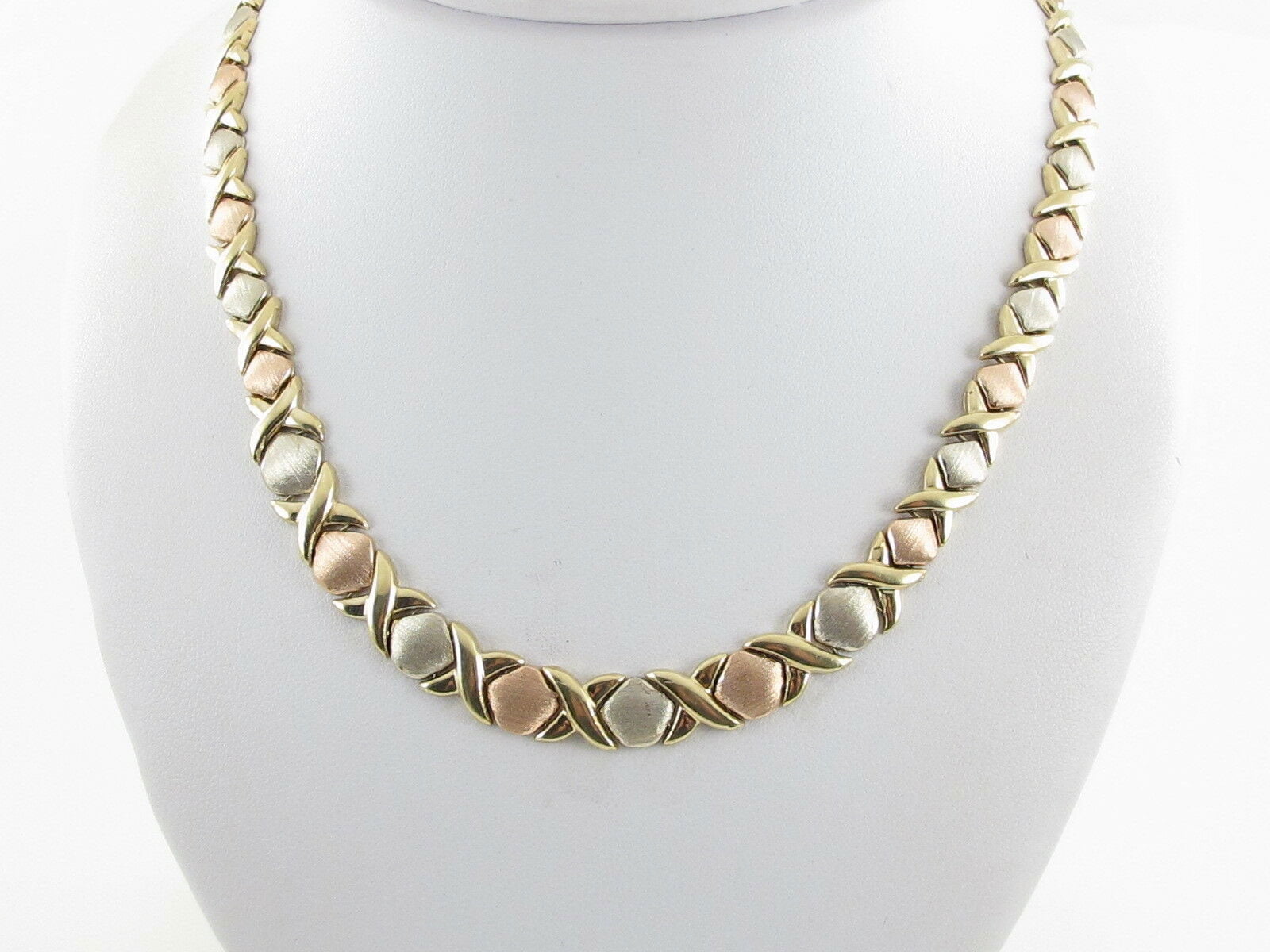 14K Yellow White And Rose Gold X O 
