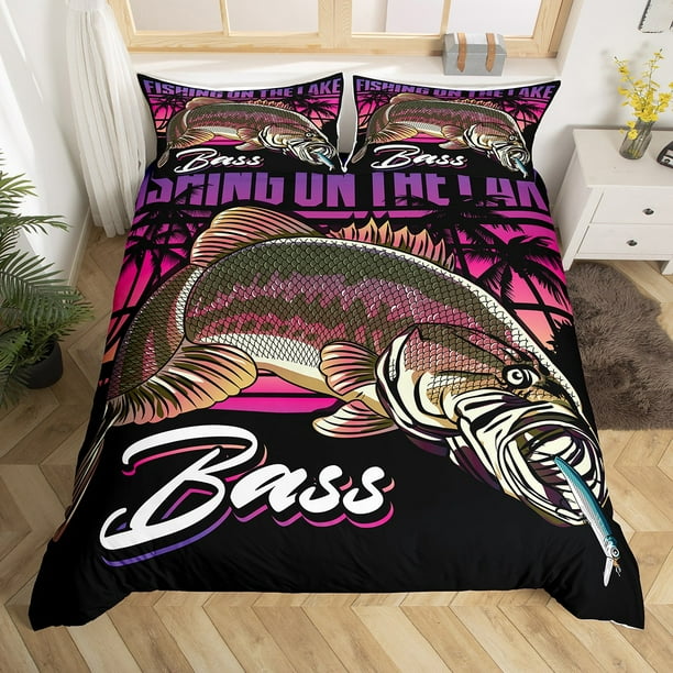 YST Bass Big Fish Duvet Cover Full Hunting Themed Bedding Set, Coastal Beach Comforter Cover