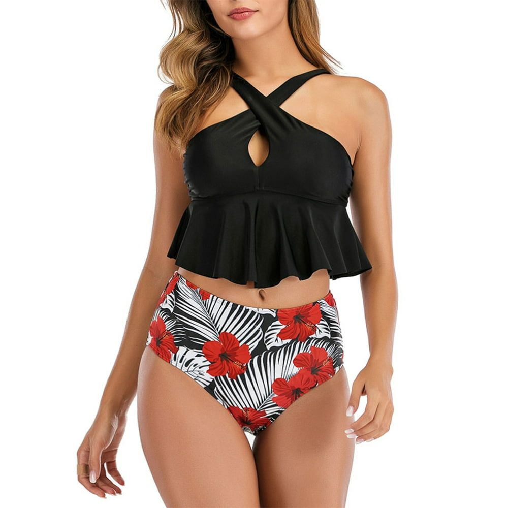 SAYFUT Women High Waisted Swimsuits Tummy Control Two Piece Tankini