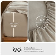 MooMee 100% Washed Cotton Queen Fitted Sheet Only Linen Like Textured Extra-Deep Pocket Breathable Soft 1-Piece(Tannish Linen Grey, 60x80)
