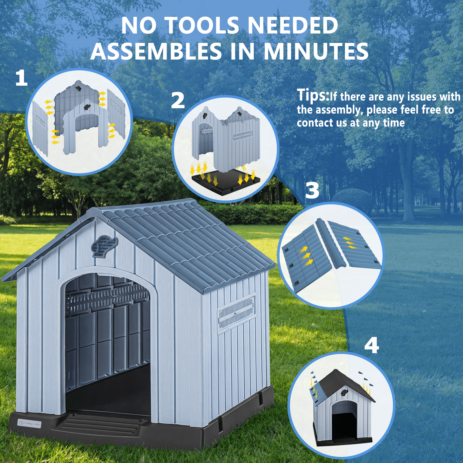 Waleaf Durable Waterproof Plastic Dog House for Small to Large Sized Dogs, Indoor Outdoor Doghouse with Elevated Floor