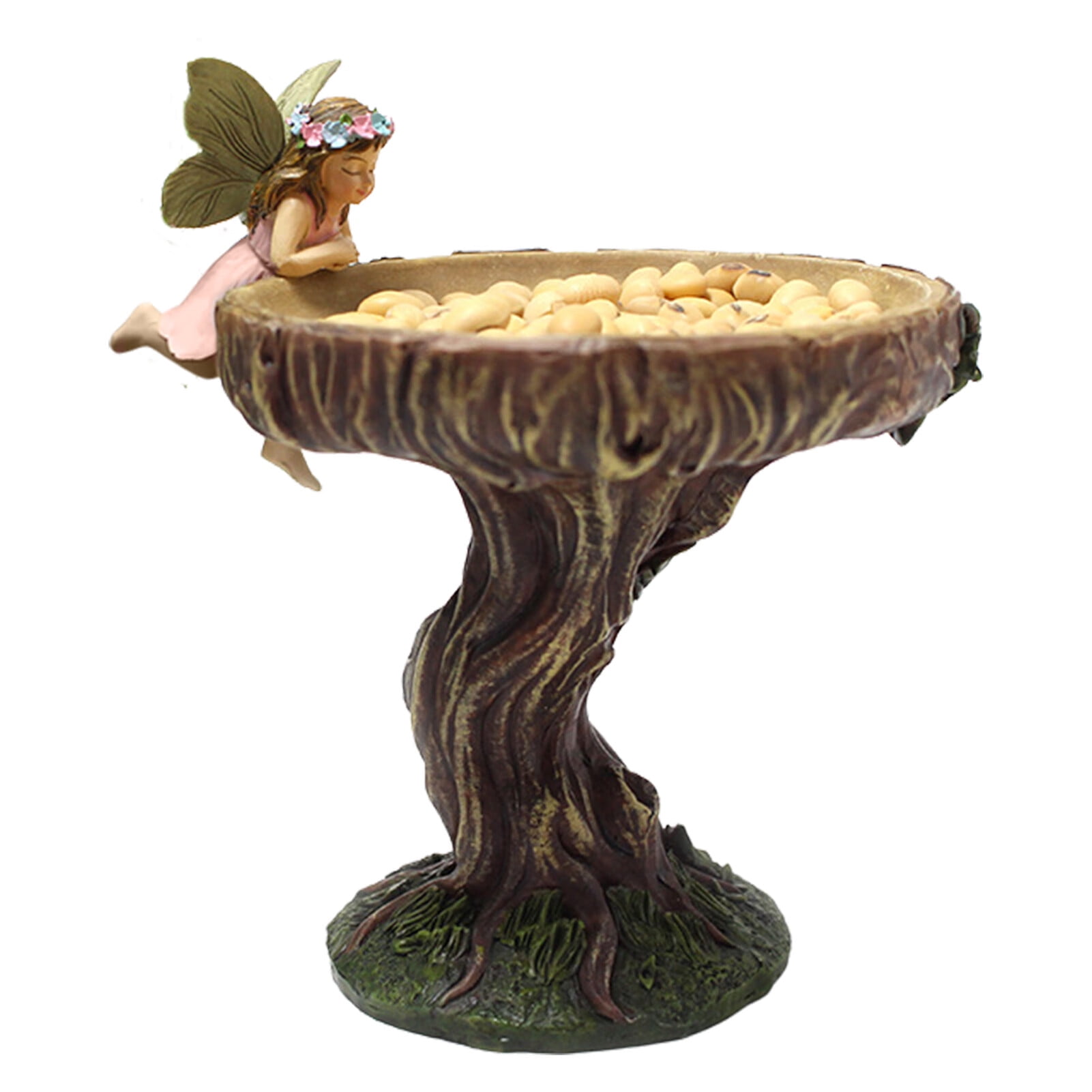 Goxfaca Fairy Statue Bird Feeder Bath Outdoor Garden Bird Feeder