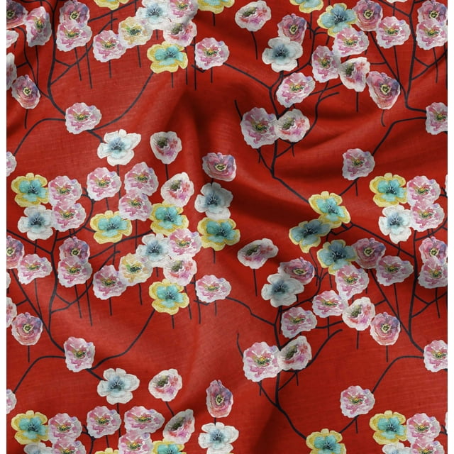 Soimoi Tissu Popeline de Coton Gris Tissu Floral Boule de Coton Imprimés au Mètre 56 Pouces de Large