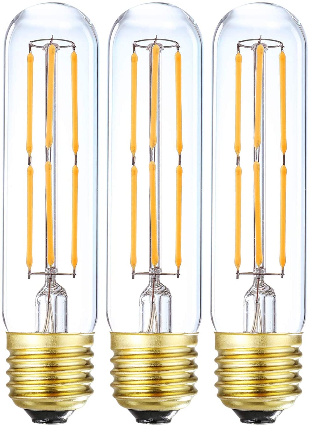 LEOOLS T10 Led Bulb 60 Watt Incandescent Bulb Equivalent E26 Base Lamp Bulb Warm White - 3Pcs 6W Dimmable Led Tubular Bulbs Clear Glass for Cabinet Display Cabinet etc,3 Pack. 600LM 