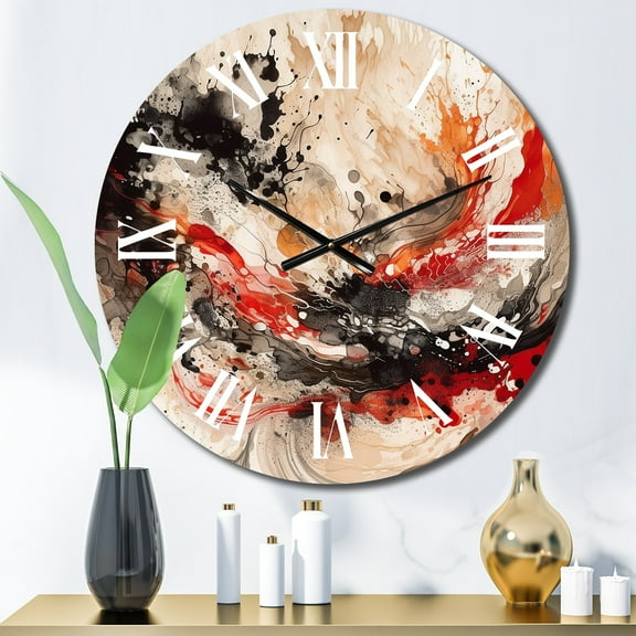 Designart "Chromatic Agate in Red and Black II" Abstract Oversized Wall Clock