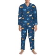 thumbnail image 3 of Salouo Colorful Ocean Shark Print Button-Front Long Sleeve Pajama Set for Men, Soft 2Pjs Men's Long Sleeve Sleepwear-Large, 3 of 7