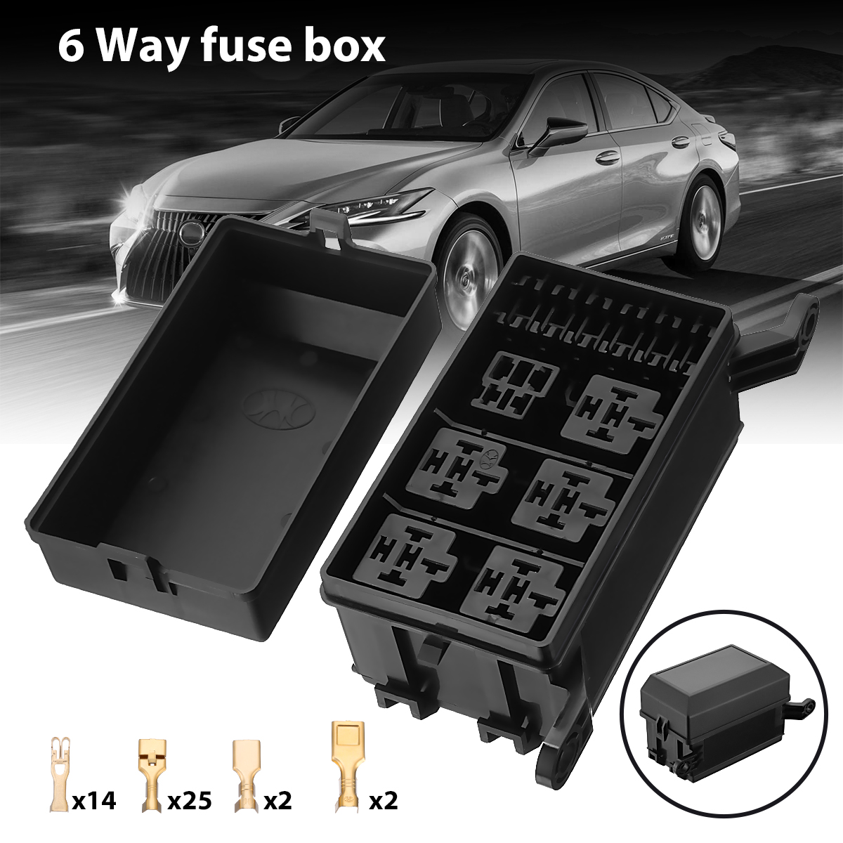 Waterproof Automotive Fuse Relay Holder Box Block For 6 Relay & ATC