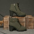 thumbnail image 5 of Women's Ankle Boots Thick Mid Heel Lace Up Round Toe Platform Ankle Booties Solid Versatile Comfortable Combat Boots (Army Green,37), 5 of 8