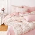 thumbnail image 5 of - Floral Duvet Cover Set, Coquette Cottagecore Aesthetic Cute Flower Pattern for Women Teen Girls, Soft Lightweight Bedding, 3-Piece, Dusty Pink, Full Size, 5 of 7