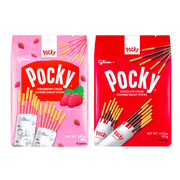 GLICO Pocky Chocolate and Strawberry Cream Covered Biscuit Sticks - 9 Individual Packs Inside 4.13 Oz (117g) - 2 Packs
