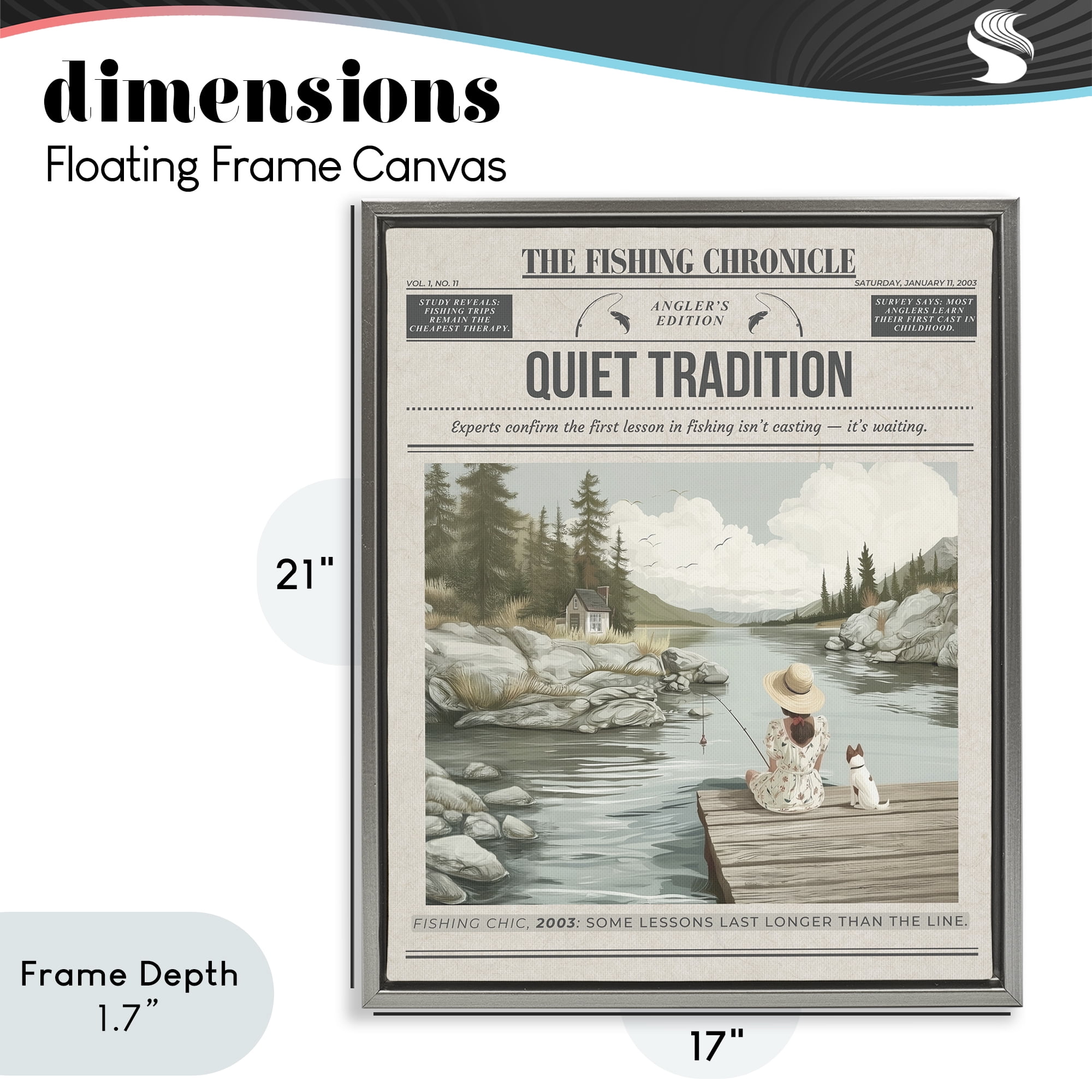 Stupell Industries Fishing Chronicle Magazine Gray Framed Floater Canvas Wall Art, design by A Barefoot Stylist