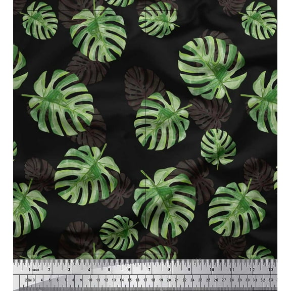 Soimoi Black Cotton Duck Fabric Monstera Leaves Print Fabric by the Yard 42 Inch Wide