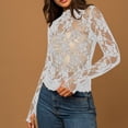 thumbnail image 5 of Dolkfu White Women'S Tops Lace Long Sleeve Crew Neck Pull-on Romance Fashion Solid Modern Blouses & Tops White,L, 5 of 5