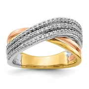 Real 14kt Tri-color Overlap Diamond Ring Size: 6; for Adults and Teens; for Women and Men