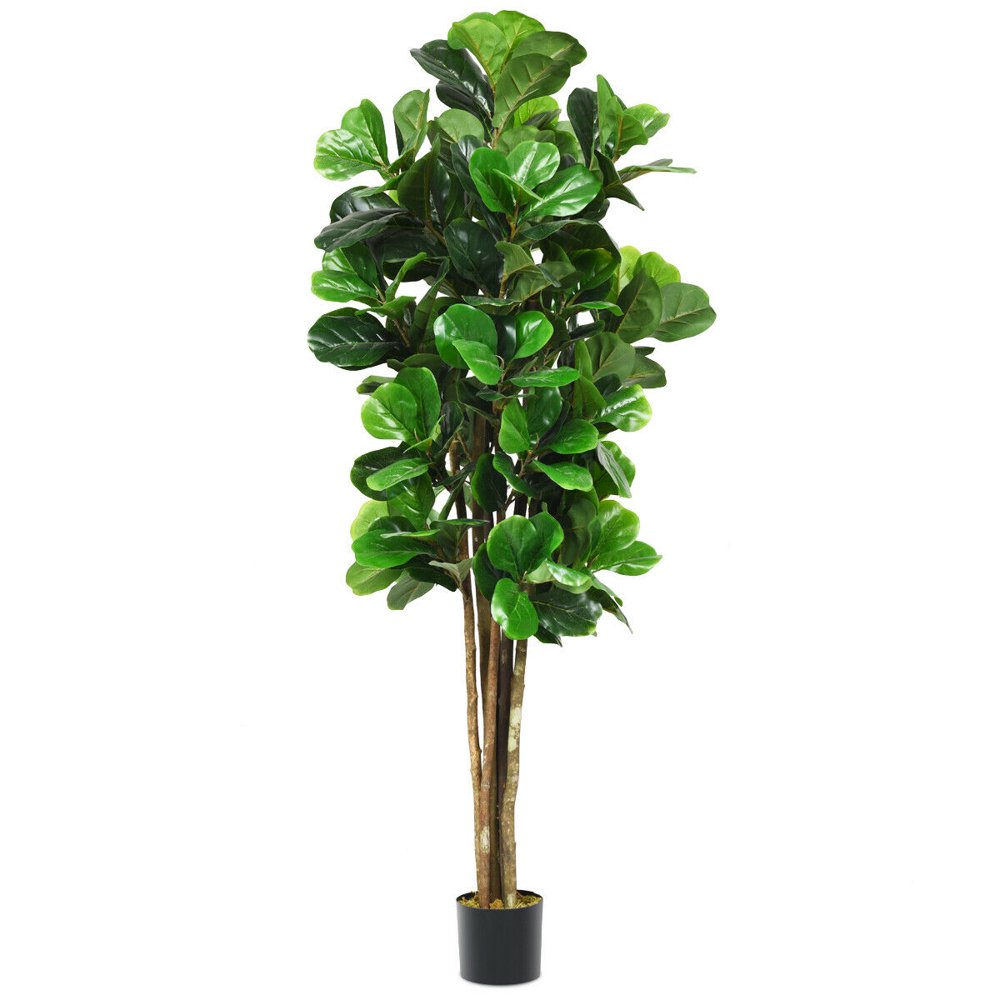 Gymax 6Feet Artificial Fiddle Leaf Fig Tree IndoorOutdoor Home